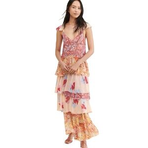New NWT Free People Coralie Dress 0 XS Small Tiered Boho Floral Maxi Paisley